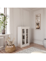 Estante de madeira com 1,19 m no acabamento branco lavado com duas portas de vidro/ Coleção biblioteca